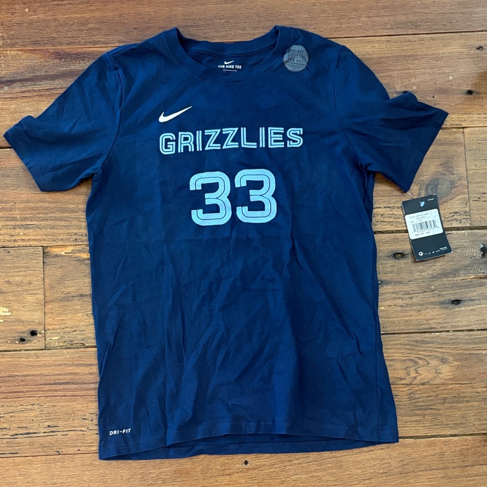 Nike Kids Grizzlies Navy Blue Tee with Light Blue Accents